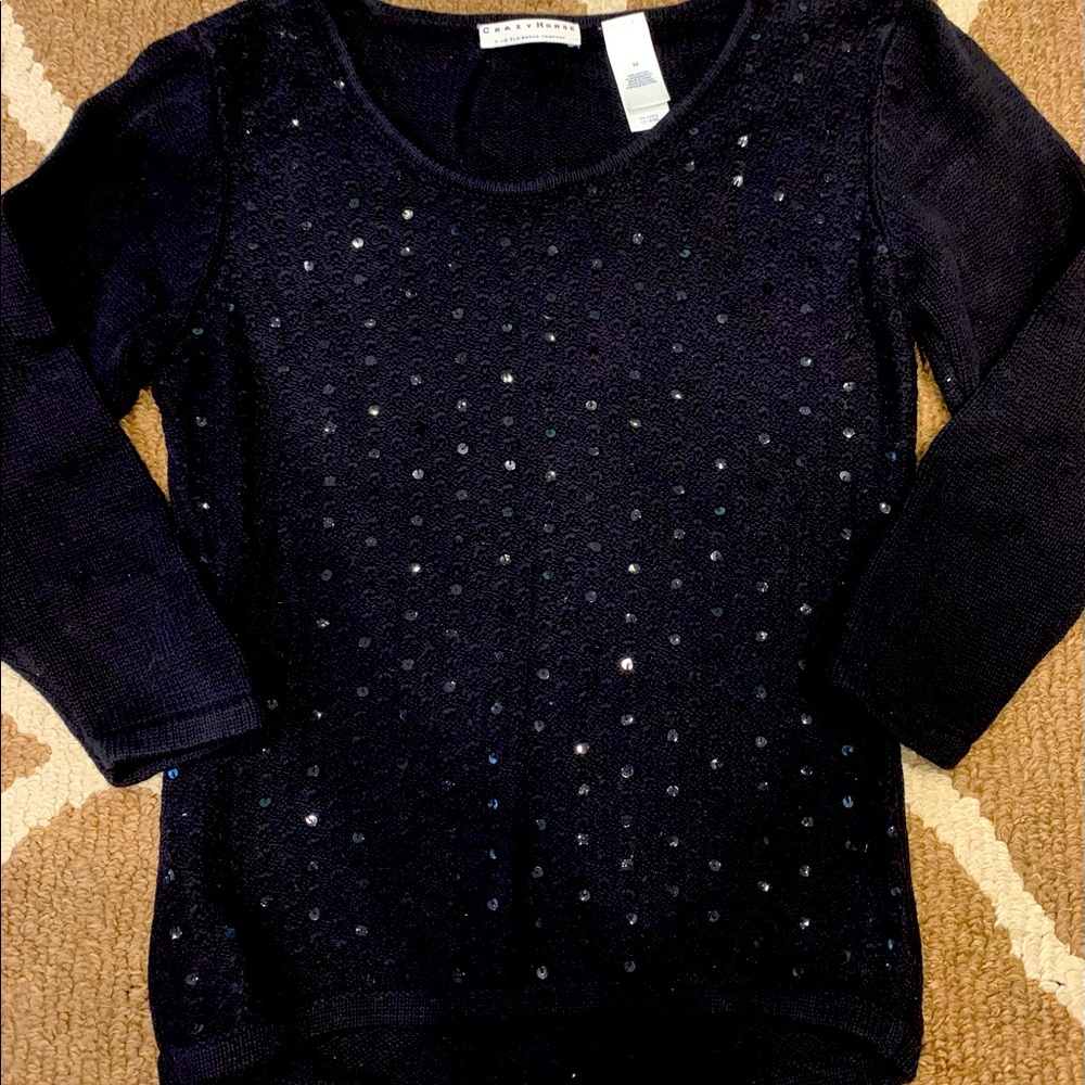 Black sequined 3/4 sleeve sweater size medium.